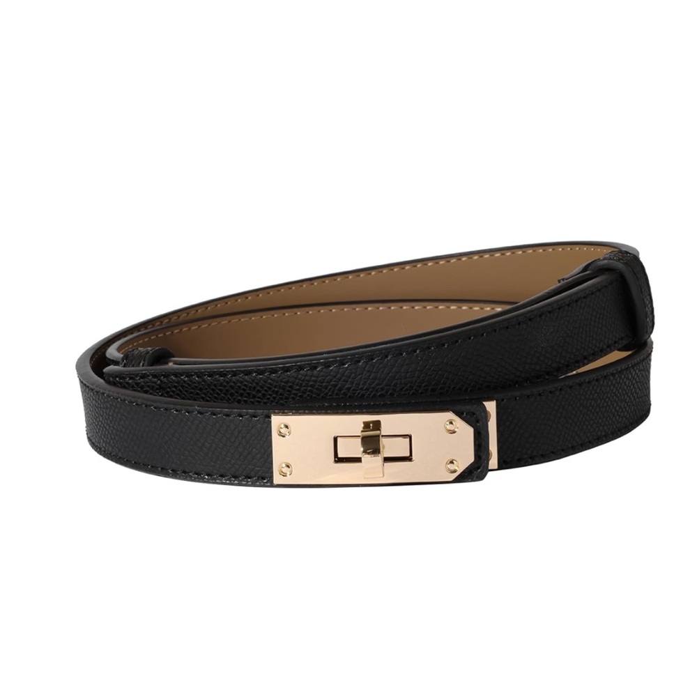 Black Leather Belt with Gold Buckle